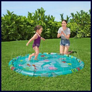 NIB Underwater Splash Pad w/ Built-In Sprinklers & Inflatable Rim by Bestway 65"